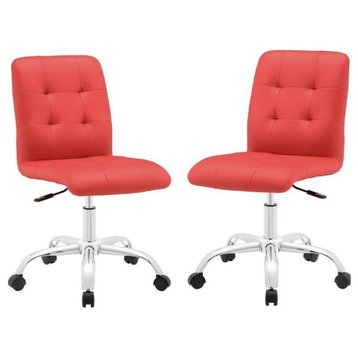 Home Square 2 Piece Swivel Faux Leather Office Chair Set in Red