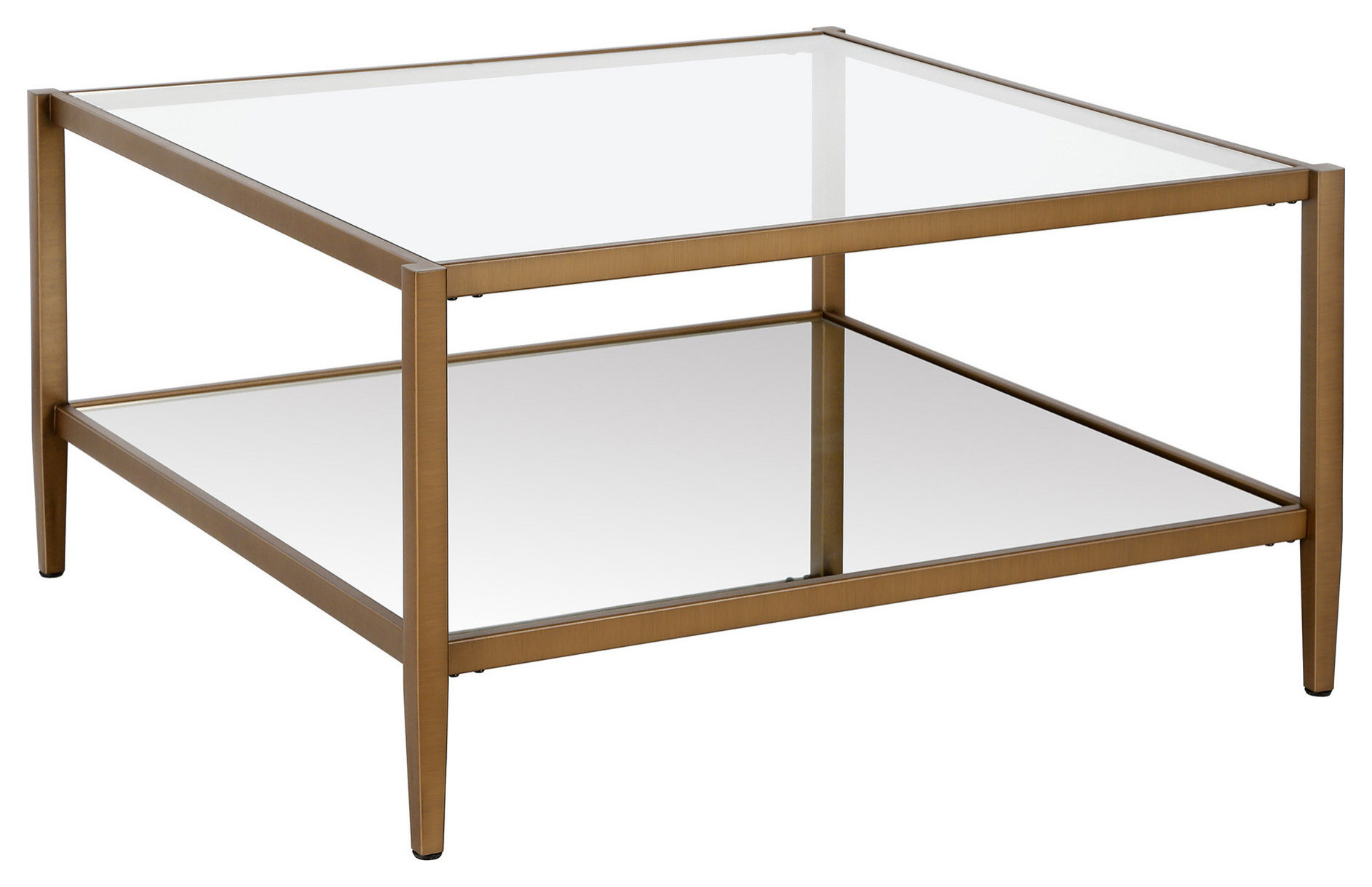 32" Gold Glass Square Coffee Table With Shelf - Contemporary - Coffee ...