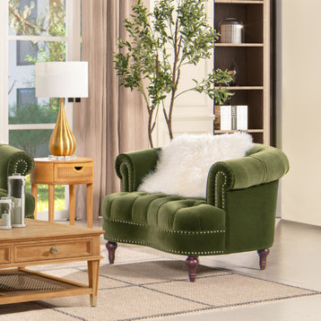 La Rosa 42" Chesterfield Tufted Accent Chair, Olive Green Performance Velvet