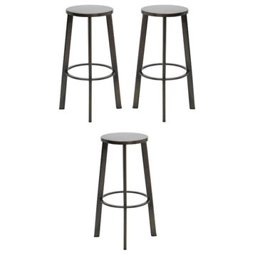 Home Square 30" Transitional Stainless Steel Seat Bar Stool in Silver - Set of 3