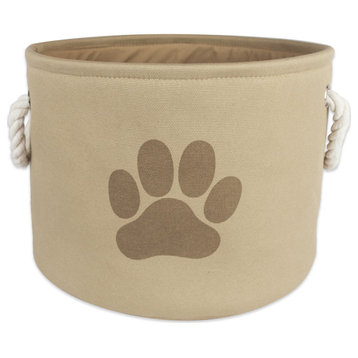 DII Polyester Pet Bin Paw Taupe Round Small