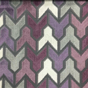 Rocket Geometric Cut Velvet Upholstery Fabric, Fig
