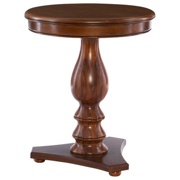 Linon Bree Round Wood Side Table 20"D x 24.5"H Pedestal Base in Hazelnut Brown