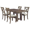 Farmhouse Dining Table, Wooden Frame With Expandable Table Top, Mahogany