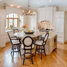 enameled cupboards, oak trim