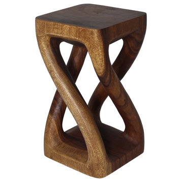 Haussmann Wood Vine Twist Stool Accent Table 12 in x 22 in H Walnut Oil