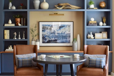 Inspiration for a transitional built-in desk carpeted and beige floor home office library remodel in Seattle with beige walls