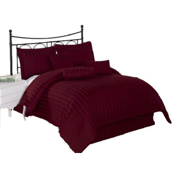 Burgundy Stripe California King Microfiber 4-Piece Bed Sheet Set