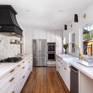 Transitional facelift for a kitchen, 2 bathrooms & the playroom in Sherman Oaks