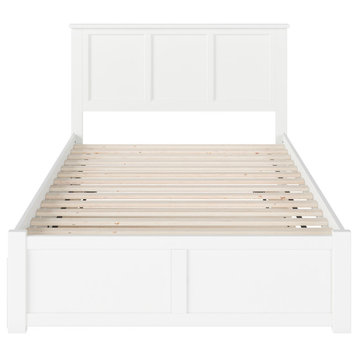 Madison Full Platform Bed, Flat Panel Foot Board & Full Size Trundle Bed, White