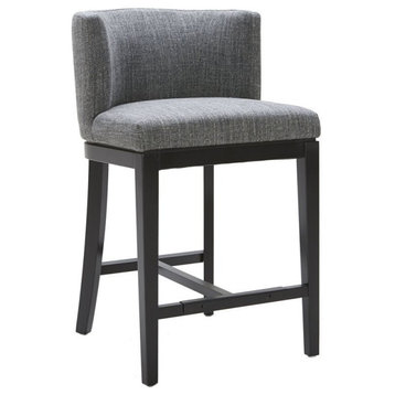 Maklaine 26" Modern Fabric and Wood Counter Stool in Gray and Black