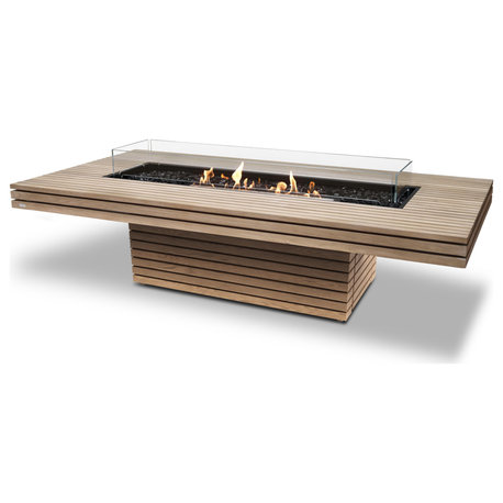 EcoSmart™ Gin 90 Chat Fire Table - Ethanol/Gas (Propane/Natural) Fire Pit, Teak, Ethanol Burner (Black)