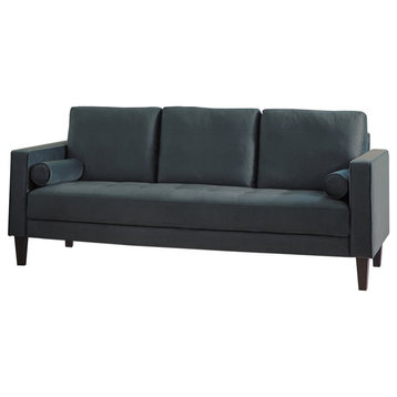 Coaster Contemporary Cushion Back Upholstered Velvet Sofa in Green