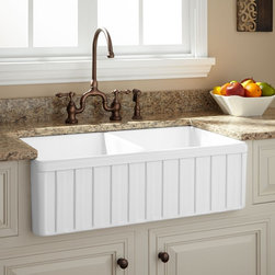 33" OLDHAM DOUBLE-BOWL FIRECLAY FARMHOUSE SINK - FLUTED APRON - WHITE - Products