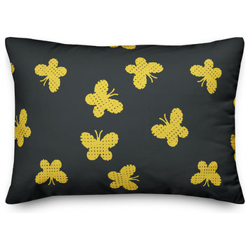 Butterfly Pattern in Yellow Throw Pillow