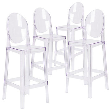 Ghost Barstools, Transparent Crystal With Oval Back, 29.75", Set of 4