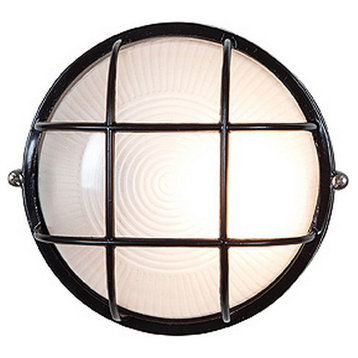 Black Cast Aluminum Fluorescent/LED 1-Light Exterior Round Wall Light