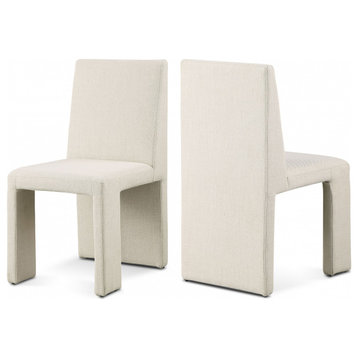 Benson Linen Textured Fabric Upholstered Dining Chair (Set of 2), Beige