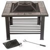 Pure Garden 30 Inch Square Fire Pit And Table With Cover, Black