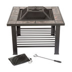 Pure Garden 30 Inch Square Fire Pit And Table With Cover, Black
