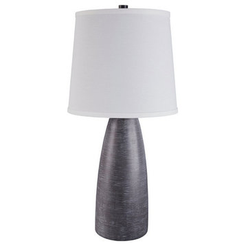 Benzara BM227554 Vase Shape Resin Table Lamp, Fabric Shade, S/2, Gray/White