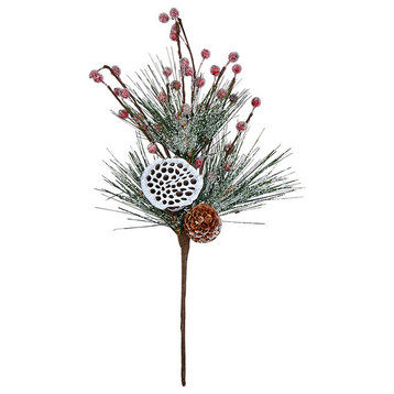 Pine Spray With Berries and Lotus , 14"