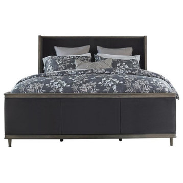 Pemberly Row Eastern King Upholstered Velvet Panel Bed in Charcoal Gray
