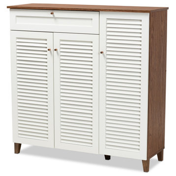 Websterson 11-Shelf Shoe Storage Cabinet, White-Walnut With Drawer