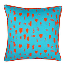 Markless Design - Brushstroke Print Cushion, Red and Turquoise - Scatter Cushions