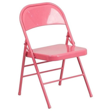 Bowery Hill Metal Folding Chair in Pink