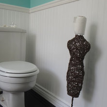 1940s Bathroom Remodel (old in yellow - new in blue, black and white)