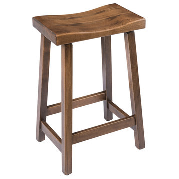 Urban Rustic Saddle Bar Stool, Maple Wood , Cappuccino Stain, Counter Height