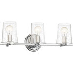 Designers Fountain - Matteson Bath Bar, Chrome, 3-Lights - Hip and Airy, Matteson is at home in an Urban Loft or a Modern Farmhouse. The tapered clear seedy glass shades sit effortlessly between the bold knurled knobs giving sophisticated credit to both form and function.