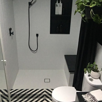cement tile "marrakech terrace" is the new red carpet in this bathroom remodel