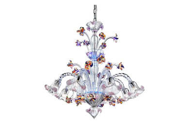 Blue LED - Murano glass chandelier "Carnevale"
