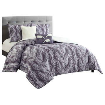 Savoya 5-Piece Comforter Set, Purple, King