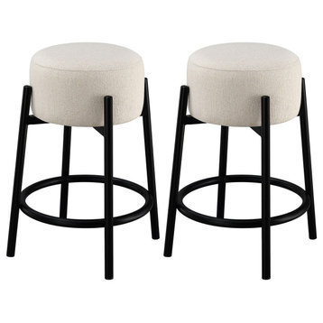 Leonard Upholstered Backless Round Stools White and, Set of 2 Counter Stool