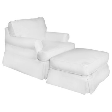 Sunset Trading Horizon T-Cushion Cotton Slipcovered Chair with Ottoman in White