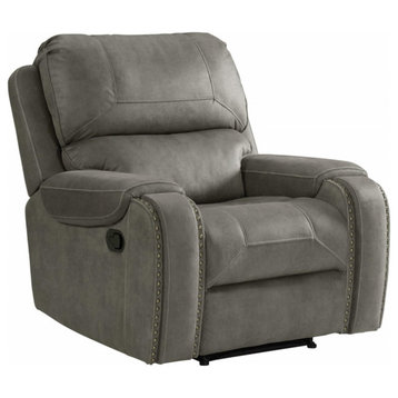 41" Wide Recliner, Reclining Chair, Nailheads, Easy To Clean Gray Fabric
