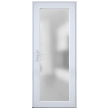 Front Exterior Prehung Door Frosted Glass / Manux 8102 White 36 x 80" Right In