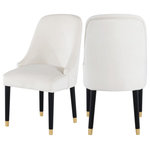 MOD - The Maisie Dining Chair, Cream, Velvet (Set of 2) - Welcoming comfort awaits you with this Omni velvet dining chair in a soft cream velvet design. Upholstered to the hilt in smooth, beckoning velvet, this chair features black wooden espresso legs topped in gold metal tips for a look that's both elegant and sophisticated. The rounded back and the thick and plump cushions add to the comfort factor of this exceptional seating option.