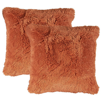 Shaggy Faux Fur Pillow Cover, Burnt Orange, Set of 2, 26"x26"