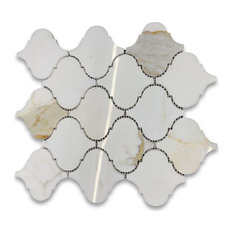 11.02"x12.2" Calacatta Gold Arabesque Baroque Lantern Shape Mosaic Tile Polished