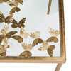Contemporary Desk, Large Glass Top With Unique Butterfly Detailing, Antique Gold