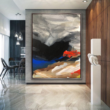 "Cloudy" 60x40 IN blue white abstract Art Large Modern Painting MADE TO ORDER