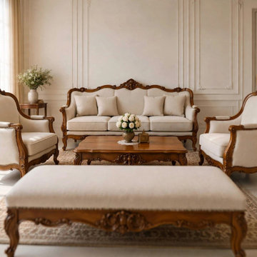 Custom Solid Teak Wood Living Room Set | Handcrafted French Rococo furniture