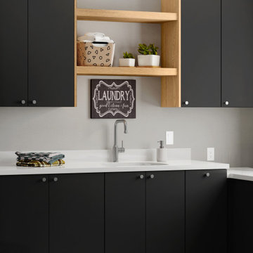 Black, White, and Scandinavian Laundry Room