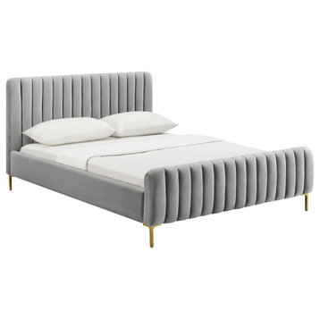 Angela Velvet Upholstered Bed, Gray, Full