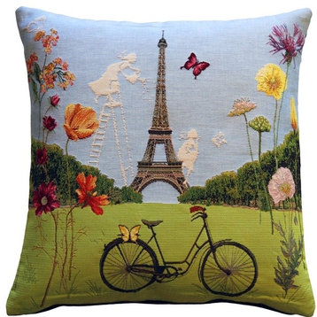 Pillow Decor - Eiffel Tower in Spring Tapestry Throw Pillow