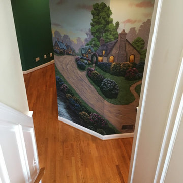 English Cottages Mural, hand painted in a foyer by Tom Taylor of Mural Art LLC